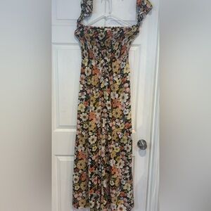Anthropologie Floral Maxi Dress - Black, Pink, Orange